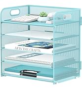 Supeasy 5 Trays Paper Organizer Letter Tray with Handle-Mesh Desk File Organizer, Paper Sorter De...