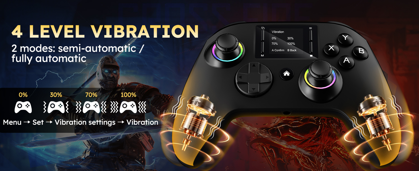 The gaming controller for pc has 4 vibration adjustment modes