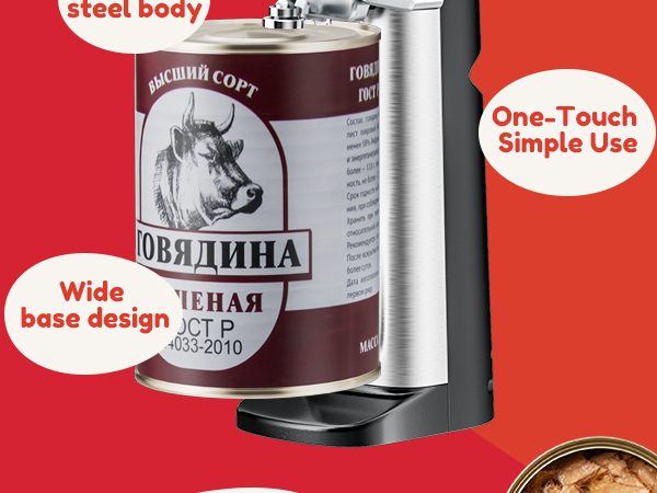 NK-0683 Davivy electric can opener, stainless steel, one-touch, wide stable base for tall cans