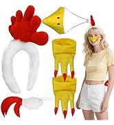 Voiiake Rooster Chicken Costume Adult Accessories Set - Chicken Headband, Tail, Beak Nose Mask an...