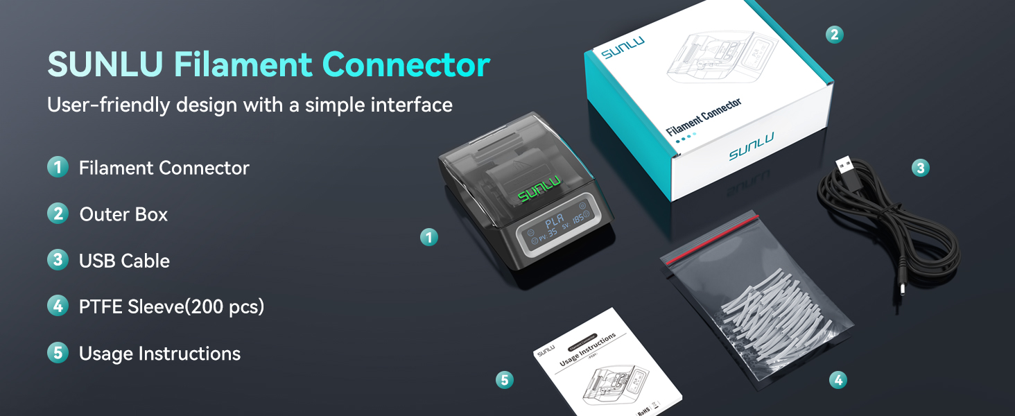 SUNLU Filament Connector, Fast Heating Filament Connector for 3D Printer Filament 1.75mm