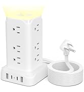 Power Strip Tower with Night Light, PD 20W Surge Protector Power Strip with 4 USB Ports(2A+2C), 6...