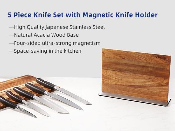 kitchen knife set with a wooden magnetic knife holder