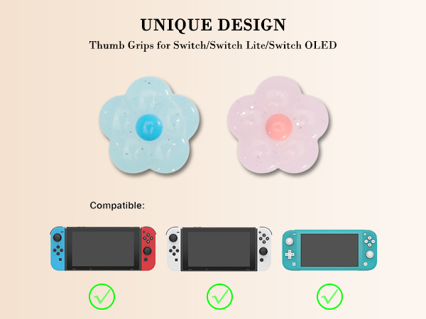 Cute Switch Joycon Thumb Grip Caps, Kawaii 3D Glitter Shinny Flower Joystick Button Cover