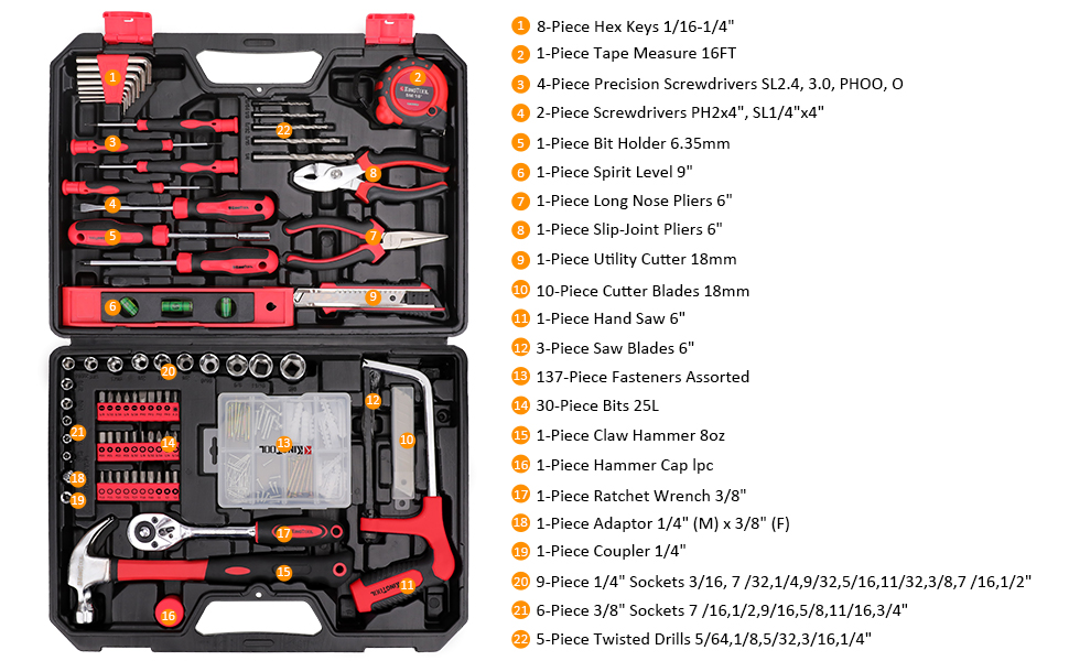 KingTool Home Repair Tool Kit - 226 Piece General Home/Auto Repair Tool Set, Mechanic tool set