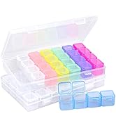 COSICS Rhinestone Storage Organizer Box, 2PCS 28-Grid Clear &amp; Colorful Case Container Portable wi...