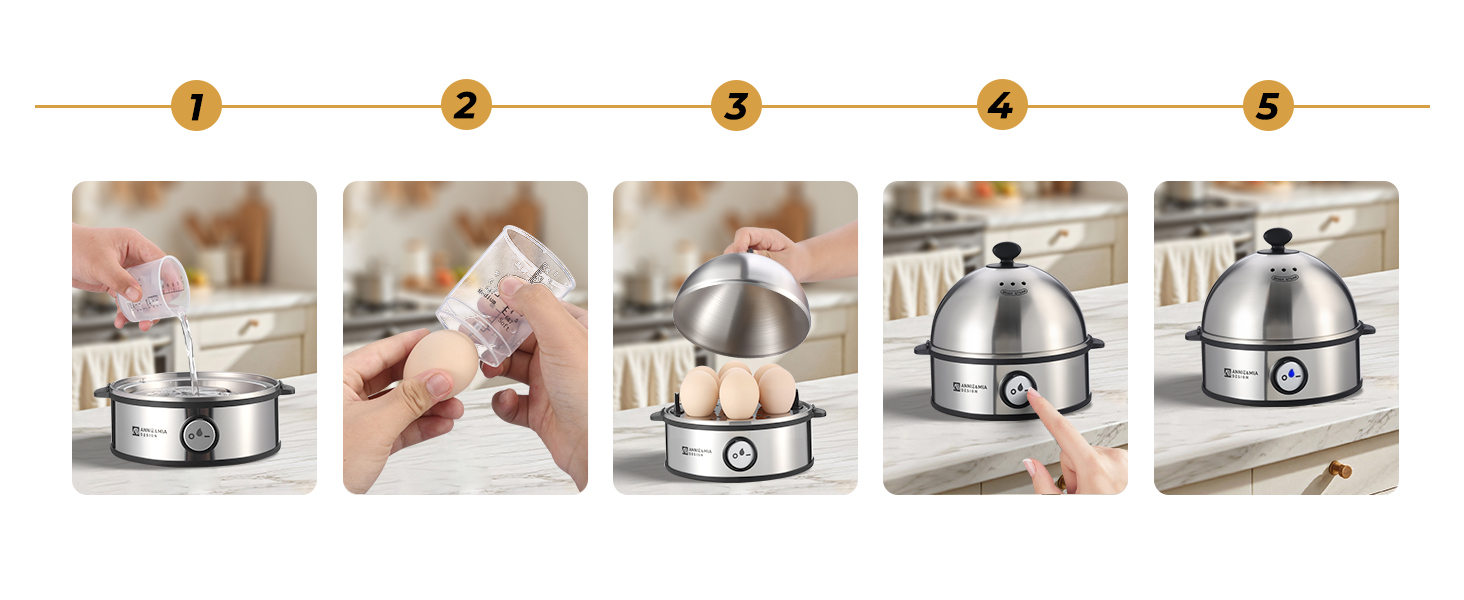 Steps for making boiled eggs.