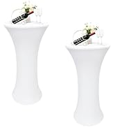 Nacuci 2PCS 24x43 Inch Round Fitted Cocktail Table Cover White Spandex Cocktail Table Cloth Highb...