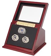 AHANDMAKER Ring Storage Box 3 Solts Ring Display Case Wooden Shadow Box for Championship Rings Gi...