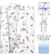 Ocean Tissue Paper, Dreamy Watercolor Dolphin and Sea Life Pattern Gift Wrapping Tissue Paper for...