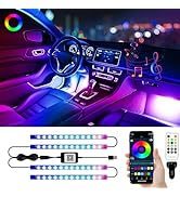 YM E-Brightt RGB Car Led Strip Lights with App Control Remote Smart Interior Neon Under Dash Foot...