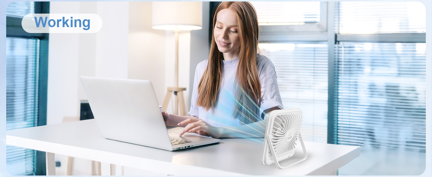 white portable desk fan