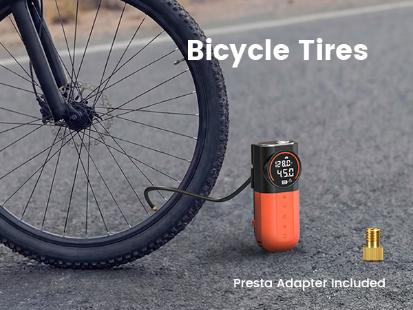 tire inflator air compressor for bicycle bike tires with presta adapter