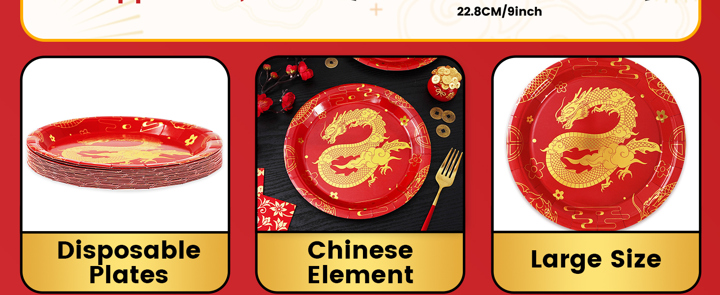 24Pcs Chinese New Year Paper Plates