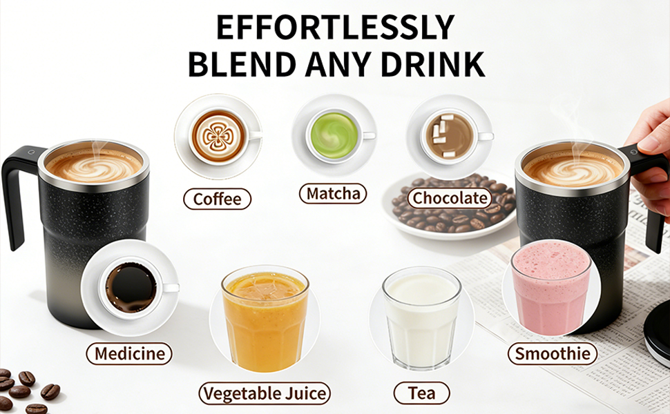 mixing coffee, milk tea, and other beverages, saving the hassle of manual stirring