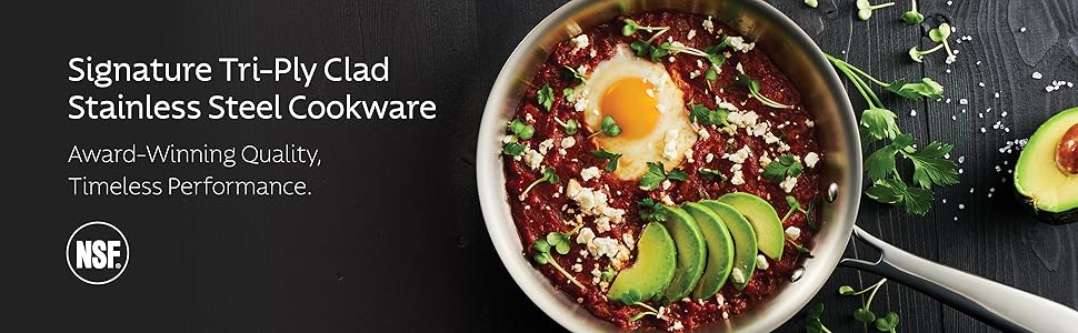 Stainless Steel, TPC, Tri-ply Clad, cookware set, fry pans.