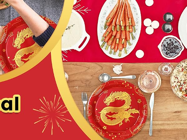 24Pcs Chinese New Year Paper Plates