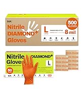 Super+ Disposable Nitrile Gloves, 8 Mil Diamond Powder-Free Latex-Free Food Safe Chemical Resista...