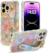 EYZUTAK Case with Hand Strap for iPhone 17 Pro Max, Colorful Oil Painting Flower Case with Wristb...