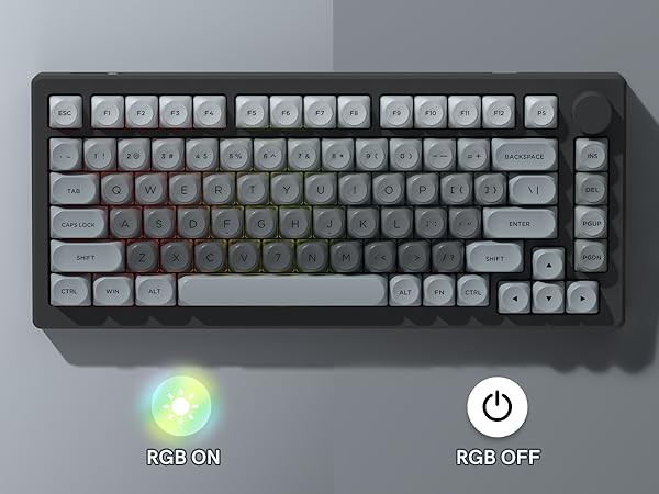 Keycaps in RGB effect on keyboard