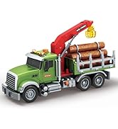 Wenbeier Logging Truck Toys for Kids 15" Large Timber Truck with Loading Crane and 6 Trunks Farm ...