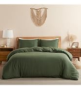 DAPU 100% Linen Olive Green Duvet Cover Set - Pure Natural French Flax Linen with Corner Ties and...