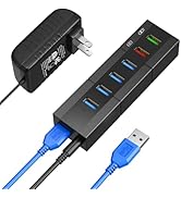 Powered USB 3.0 Hub, RAOYI 6 Ports High Speed USB 3.0 Hub Splitter with 24W Power Adapter, 3.3ft ...