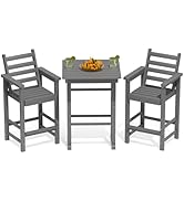 Kingdura Balcony Adirondack Chairs and Table 3 Pieces Set, Adirondack Bar Height Chairs Set of 2 ...