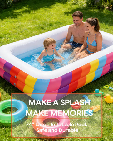 74” Large Inflatable Pool, Safe and Durable