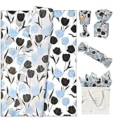LIAPAWPAW Floral Tissue Paper with Blue &amp; Black Tulip Pattern, 60 Sheets, 20 x 14 inches, Elegant...