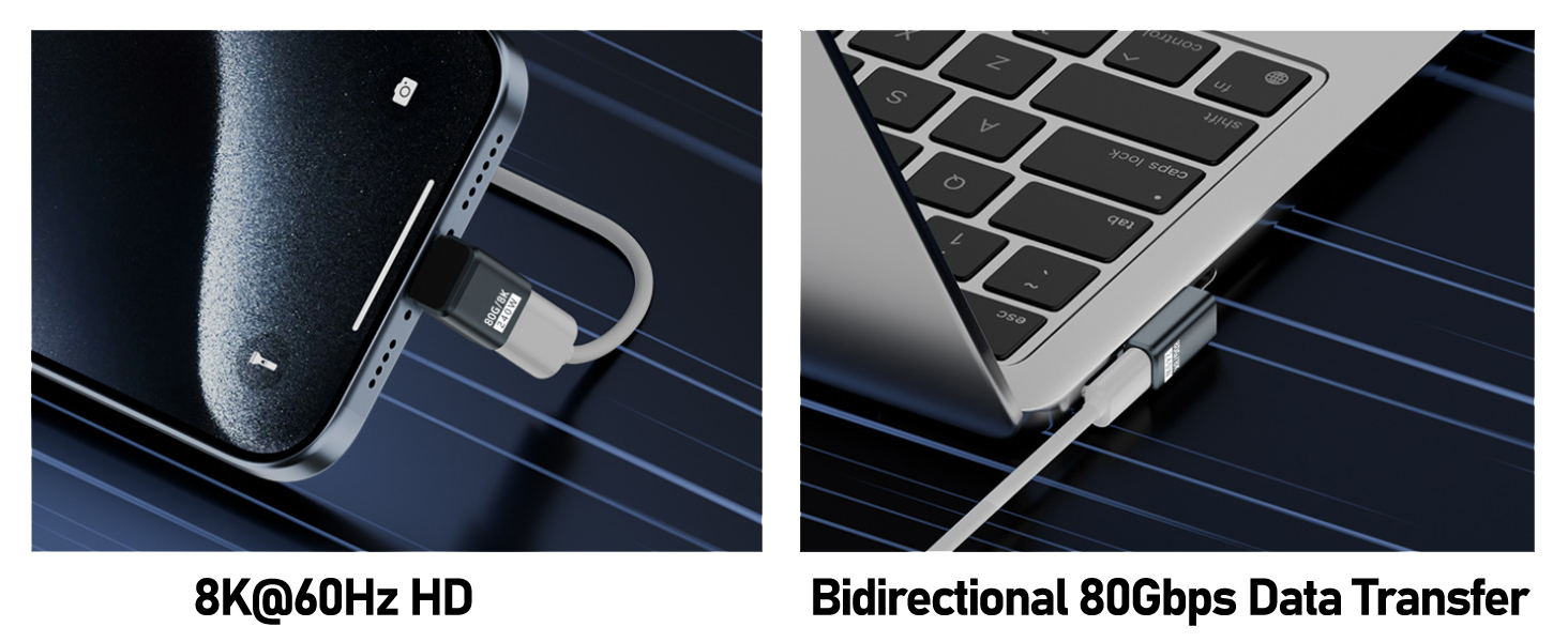 USB C Adapter PD 240W 80Gbps for Thunderbolt 5/4/3, Male to Female