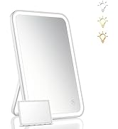 KOOKIN Lighted Vanity Makeup Mirror with Lights 3 Color Lighting Modes Rechargeable Touch Screen ...