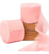Ribbli Light Pink Chiffon Ribbon 1-1/2 inch x 20 Yard Handmade Fringe Chiffon Silk Ribbon for Wed...