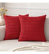 MIULEE Pack of 2 Christmas Red Corduroy Decorative Throw Pillow Covers 18x18 Inch Soft Boho Strip...
