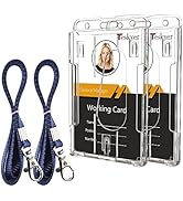 Teskyer Hard Plastic Badge Holder with Lanyard, Vertical Clear ID Card Name Holder with Stainless...