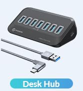 PHIXERO USB 3.0 Hub, 5Gbps USB Port Hub with 3.3ft USB A to C Right Angle Cable, Portable USB Spl...