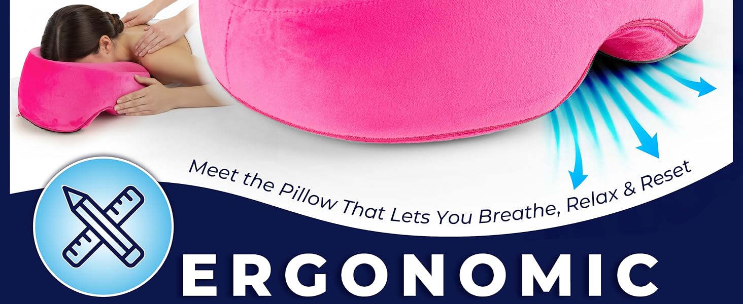 Face down pillow for massage bed with ergonomic face cradle for prone sleeping support Adjustable