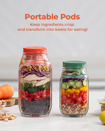 Portable Pods - Keep ingredients crisp and transform into bowls for eating