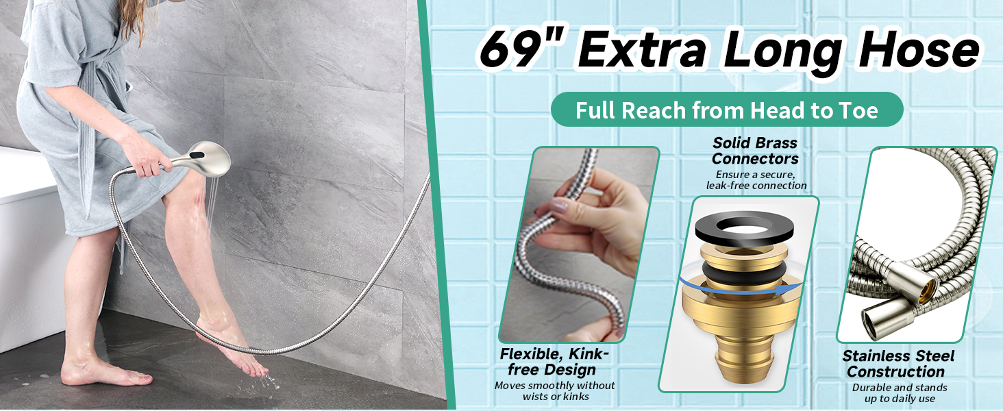 hand held shower head with long hose