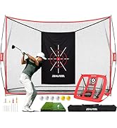 ZEALFEEL Golf Net, 10x7ft Practice Net with Chipping Net, Foldable Mat, Silk Target, 8 Tees, 6 Ba...