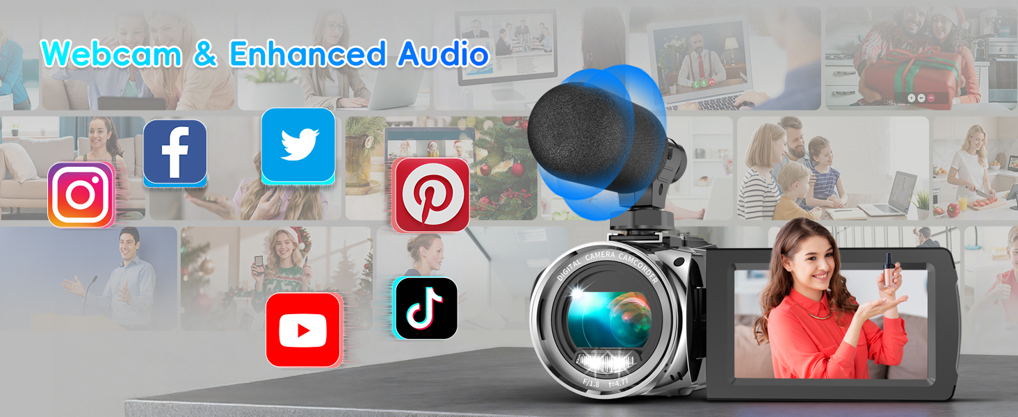 Camcorder Video Camera, Digital Camera 1080P 18X Digital Zoom Cam Corder with Fill Light,