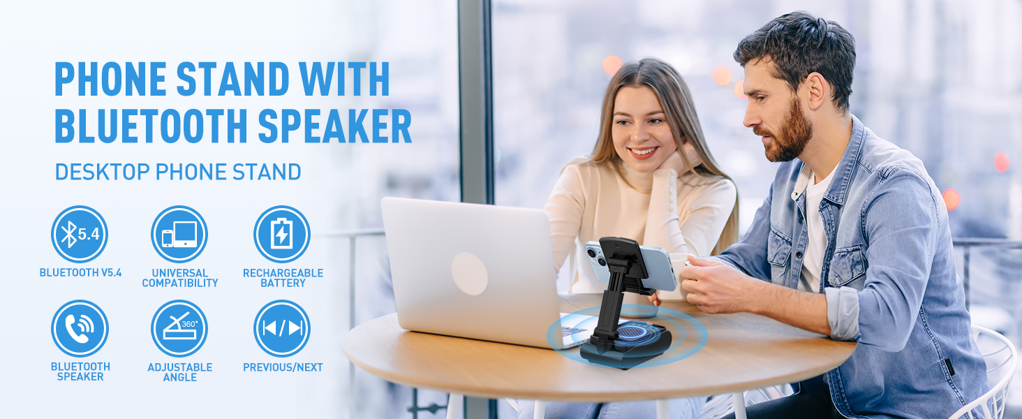 Cell Phone Stand with Wireless Bluetooth Speaker