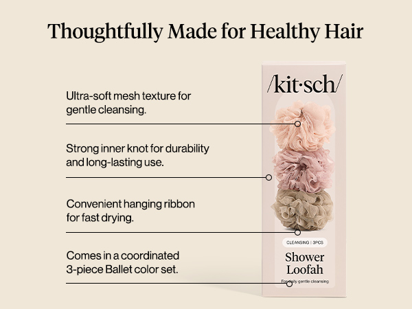 Kitsch Shower Loofah – Soft Mesh Body Scrubber &amp;amp; Bath Sponge for Daily Gentle Cleansing