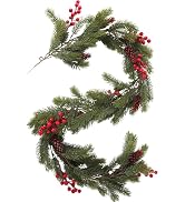 4.6ft Christmas Garlands Christmas Decorations Pine Garland with Pine Cones and Red Berries Holid...