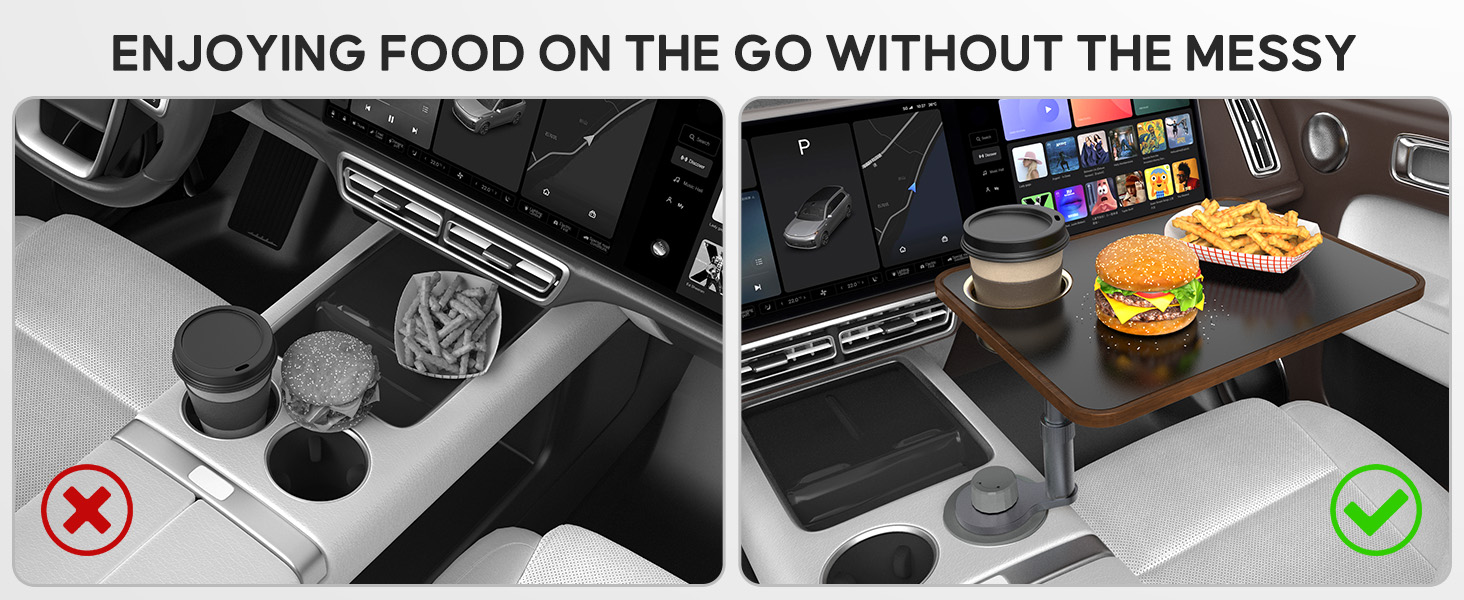 Car Desk Car Tray for Laptop &amp;amp; Food, Wooden Cup Holder Table with Adjustable Height