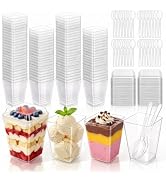 Fracurs 120 Pack Plastic Dessert Cups with Lids and Spoons 5 OZ Clear Yogurt Parfait/Appetizer Cu...