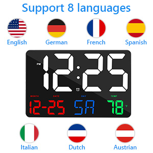 support 8 languages clock with date