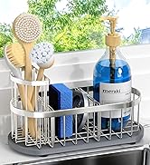 HOKEMOM Kitchen Sink Organizer with Sponge Holder &amp; Brush Holder - Drain-Free Non-Slip Base, 2.6m...