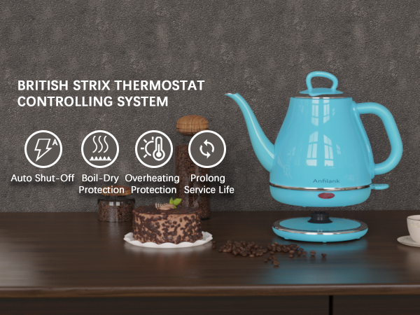 automatic shut-off, dry burn protection, over-temperature protection, extended service life