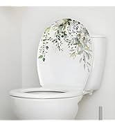 Green Leaf Floral Toilet Seat Lid Stickers, Green Plant Leaves Flowers Toilet Seat Lid ,Waterproo...